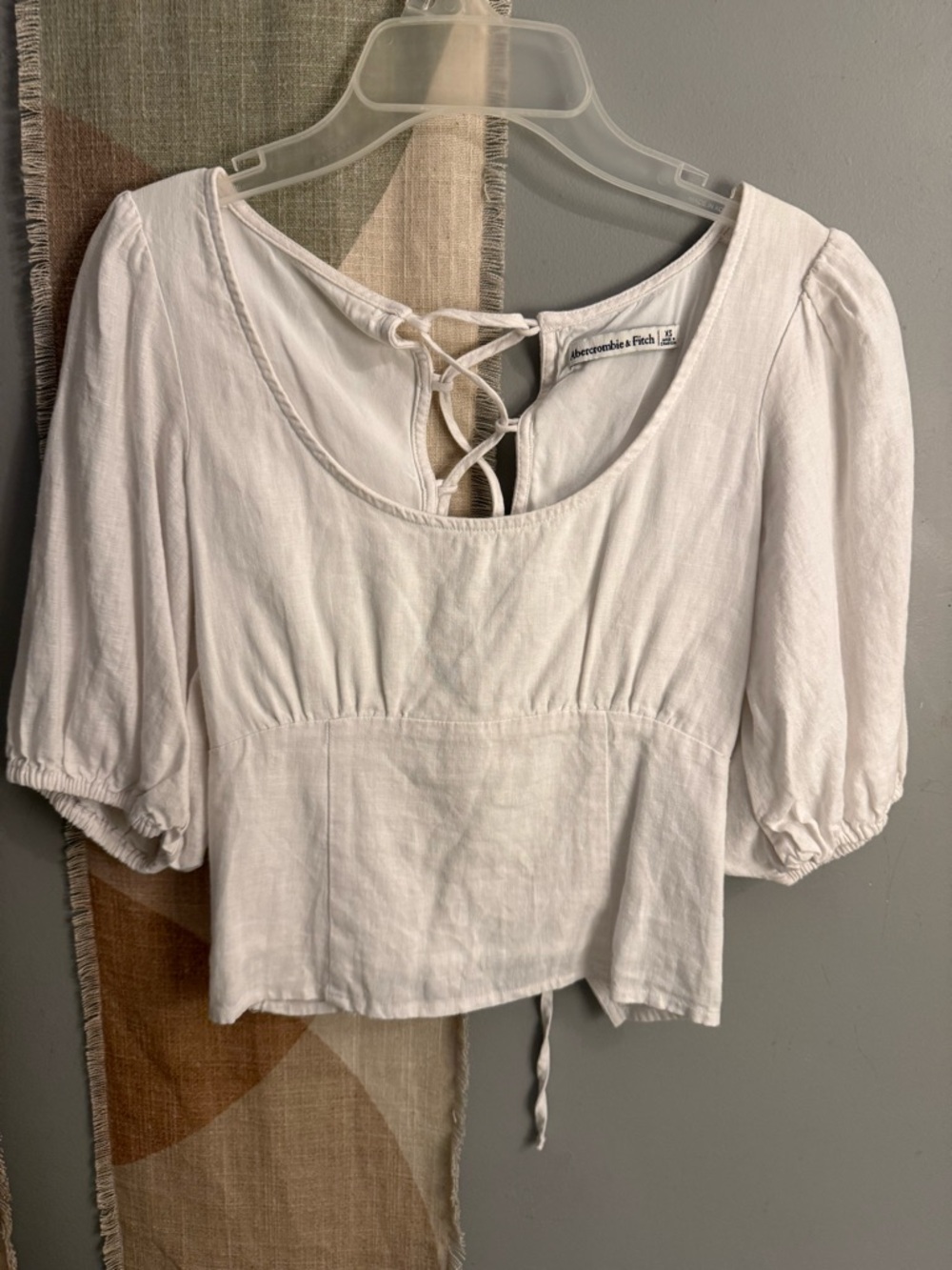Abercrombie & Fitch White Lace-Up Peasant Crop Blouse